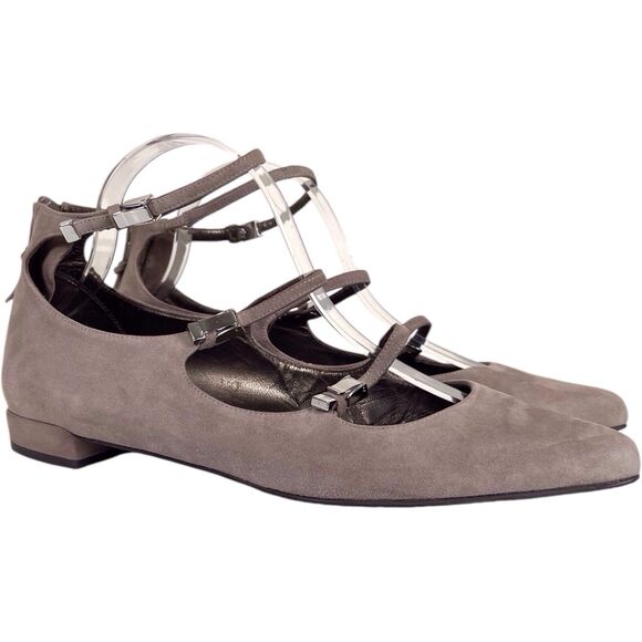 STUART WEITZMAN Flippy Suede Leather Multi-Strap Flats Size 10 Mary Jane Beige - Picture 1 of 13